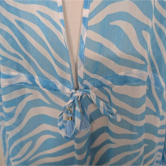 Bleu Rob Beattie Cover Up Womens Size Large Blue Zebra Print Lightweight Caftan - Picture 3 of 10